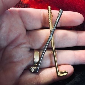 Vintage Paquette Goldtone/Silver-tone Golf Club Brooch/Pin with Rhinestone